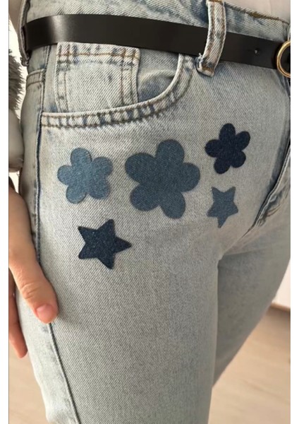 Ütü ile Yapışan Kot Arma Patch Kot Yaması, Denim Jeans Onarım & Dekoratif Amaçlı Çiçek Buz Mavi Kot Çiçek Şekilli Yama indirimleri