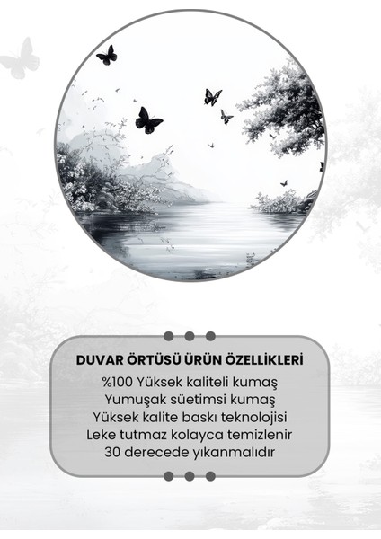 Siyah Doğa Manzarası Desenli Duvar Halısı Duvar Örtüsü Tapestry Süet Dokulu Kumaş indirimleri