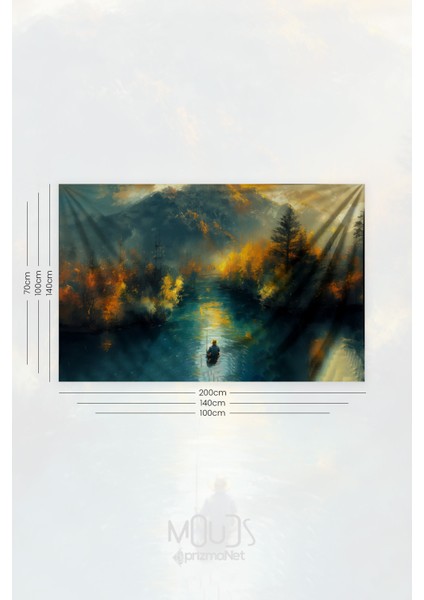 Gün Batımında Balıkçı Desenli Duvar Halısı Duvar Örtüsü Tapestry Süet Dokulu Kumaş fiyatları