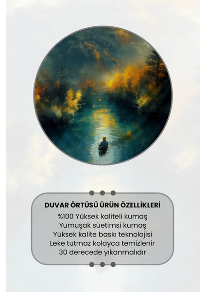 Gün Batımında Balıkçı Desenli Duvar Halısı Duvar Örtüsü Tapestry Süet Dokulu Kumaş modelleri