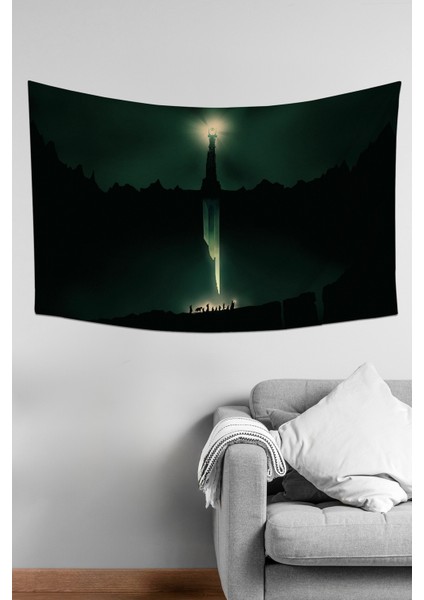 Yüzüklerin Efendisi Yüzük Sauronun Gözü Desenli Duvar Örtüsü Duvar Halısı Tapestry Süet Dokulu Kumaş