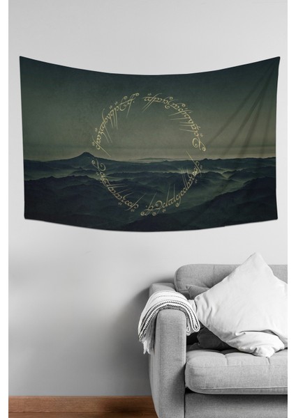 Yüzüklerin Efendisi Tek Yüzük Yazı Desenli Duvar Örtüsü Duvar Halısı Tapestry Süet Dokulu Kumaş