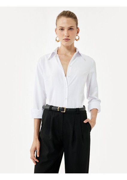 Regular Fit Düğmeli Uzun Kollu Klasik Yaka Gömlek