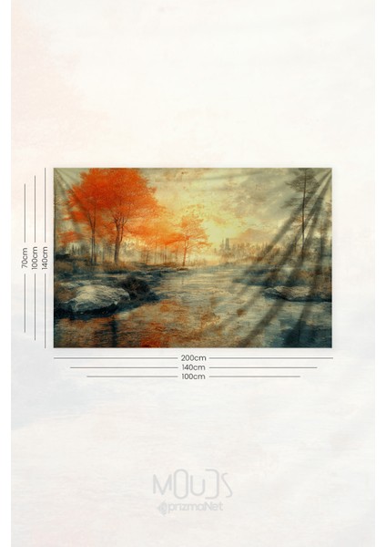 Sonbahar Nehir Manzarası Desenli Duvar Halısı Duvar Örtüsü Tapestry Süet Dokulu Kumaş modelleri