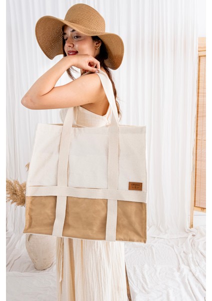 Yazlık Bez Çanta – Geniş Hacimli, Şapka Taşıma Askılı
