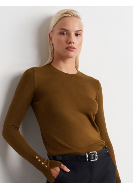 1267 Bisiklet Yaka Kol Ortası Droplu Kazak-Yağ Yeşil