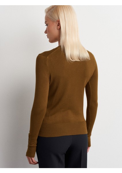 1267 Bisiklet Yaka Kol Ortası Droplu Kazak-Yağ Yeşil fiyatları