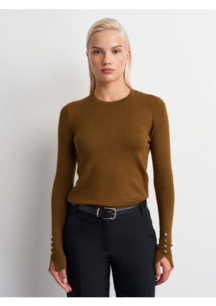 1267 Bisiklet Yaka Kol Ortası Droplu Kazak-Yağ Yeşil modelleri