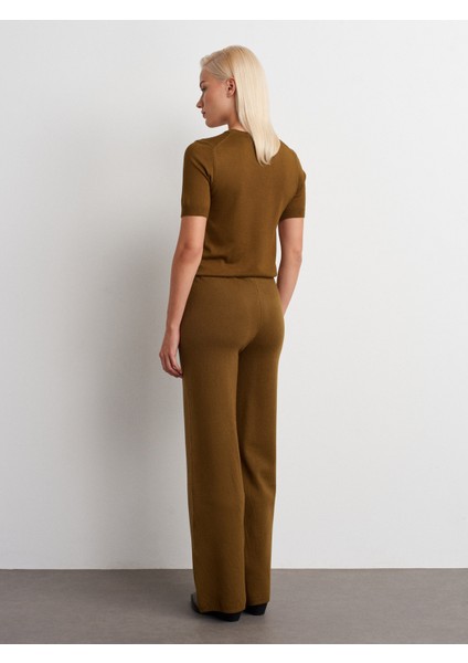 70163 Beli Lastikli Yünlü Triko Pantolon-Yağ Yeşil fiyatları