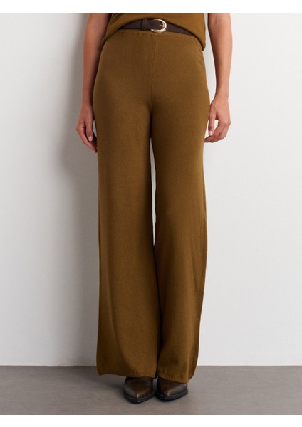 70163 Beli Lastikli Yünlü Triko Pantolon-Yağ Yeşil indirimleri