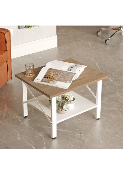 Molena Orta Sehpa Ofis Sehpa Beyaz Metal Ayaklı Sepet-Beyaz Ma6-Sw