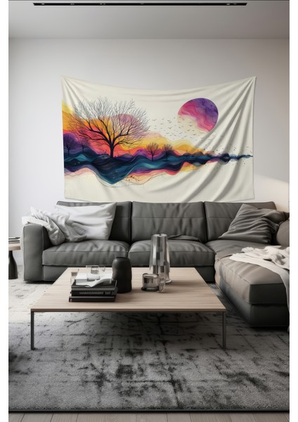 Renkli Gün Batımı Desenli Duvar Halısı Duvar Örtüsü Tapestry Süet Dokulu Kumaş fiyatları