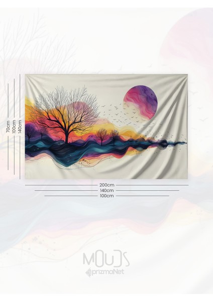 Renkli Gün Batımı Desenli Duvar Halısı Duvar Örtüsü Tapestry Süet Dokulu Kumaş modelleri