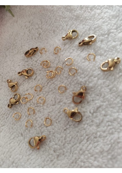 Çelik Papağan Klips ve Halka Seti – Takı Aparatı, Bileklik & Kolye Malzemesi (Gold Renk)