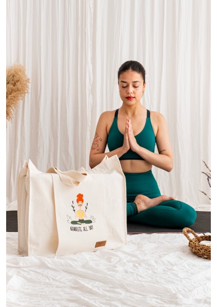 Nakış Işlemeli Yoga Çantası Mat Taşıma Bölmeli, Dayanıklı Kanvas Kumaş