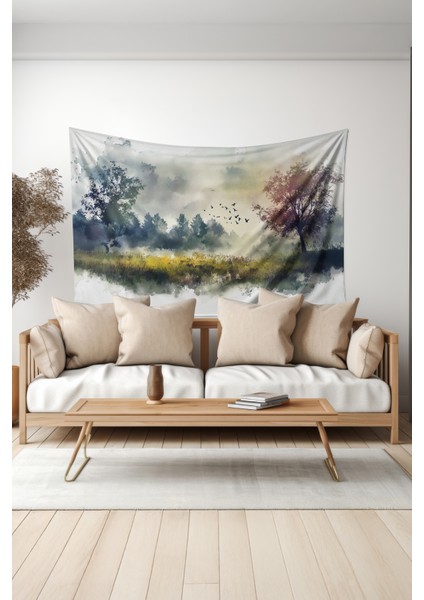 Sisli Sabah Manzarası Desenli Duvar Halısı Duvar Örtüsü Tapestry Süet Dokulu Kumaş fiyatları