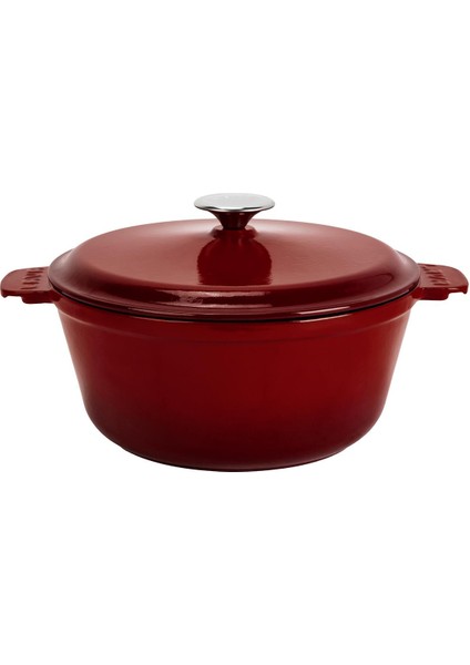 Döküm Yuvarlak Güvec Tencere Döküm Demir Yekpare Kulplu. ÇAP(Ø)26CM.-BORDO