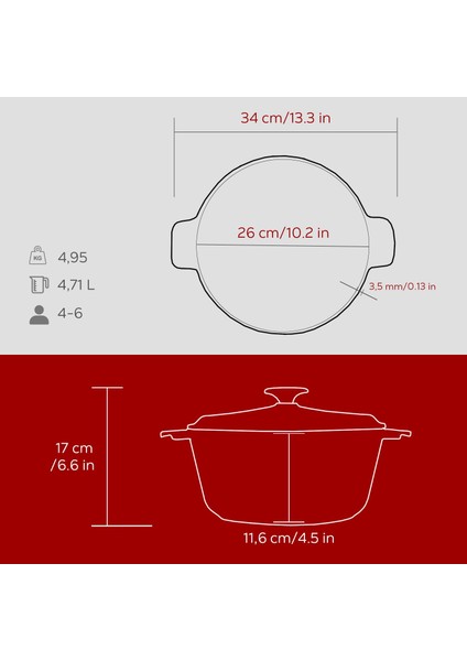 Döküm Yuvarlak Güvec Tencere Döküm Demir Yekpare Kulplu. ÇAP(Ø)26CM.-BORDO indirimleri