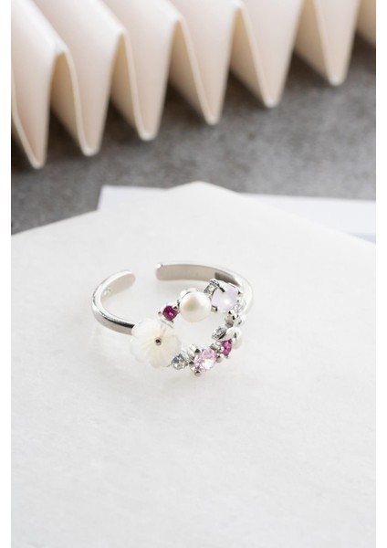 925 Ayar Gümüş Ayarlanabilir Rodyum Kaplama Manolya Çiçeği Bahar Çiçeği Yüzük fırsatları