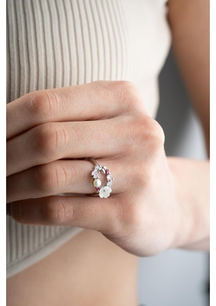 925 Ayar Gümüş Ayarlanabilir Rodyum Kaplama Manolya Çiçeği Bahar Çiçeği Yüzük indirimleri