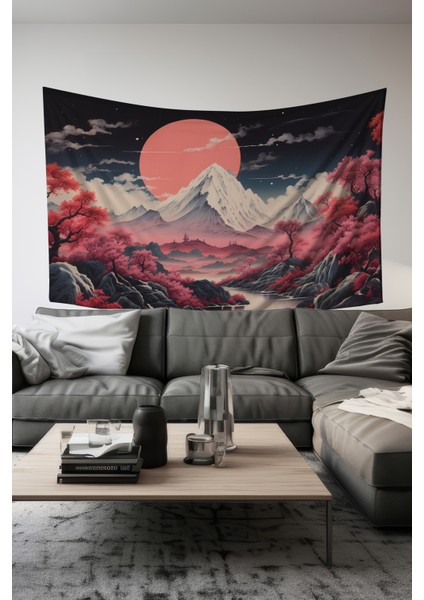 Kızıl Dağ Desenli Duvar Halısı Duvar Örtüsü Tapestry Süet Dokulu Kumaş fiyatları