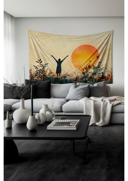 Gün Batımında Özgürlük Desenli Duvar Halısı Duvar Örtüsü Tapestry Süet Dokulu Kumaş fiyatları