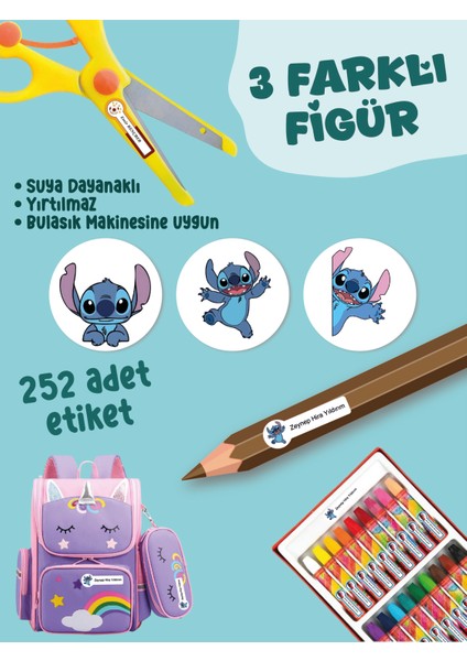 YUNUSCOPY Okul Etiketi Kalem Defter Etiketi Stic Temalı Özel Isim Yazılabilen Etiket - 252ADET