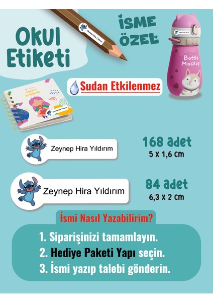 YUNUSCOPY Okul Etiketi Kalem Defter Etiketi Stic Temalı Özel Isim Yazılabilen Etiket - 252ADET fiyatları