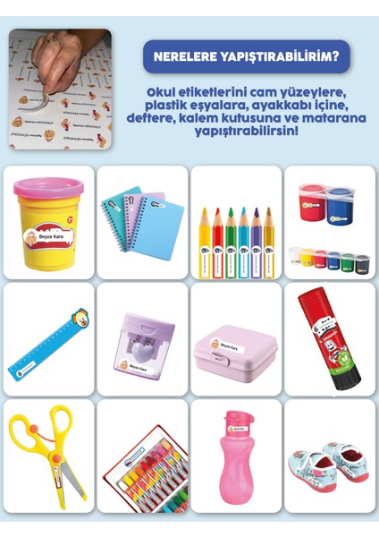 YUNUSCOPY Okul Etiketi Kalem Defter Etiketi Stic Temalı Özel Isim Yazılabilen Etiket - 252ADET modelleri