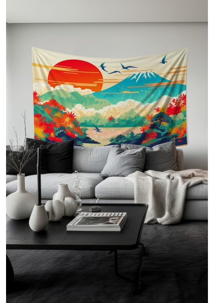 Doğanın Renkli Uyanışı Desenli Duvar Halısı Duvar Örtüsü Tapestry Süet Dokulu Kumaş fiyatları