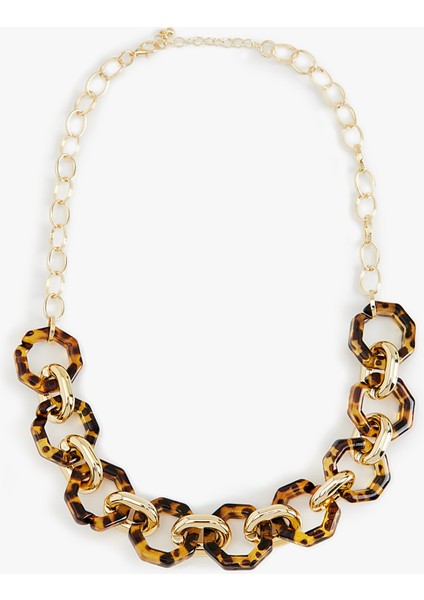 Leoparlı Geometrik Detaylı Zincir Kolye