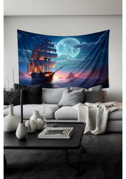 Ay Işığı Yelkenli Desenli Duvar Halısı Duvar Örtüsü Tapestry Süet Dokulu Kumaş fiyatları