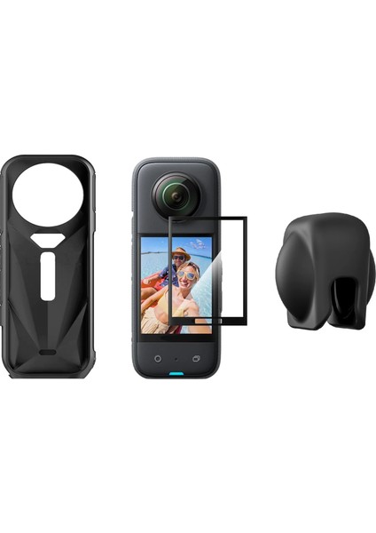 Silikon Kılıf + Lens Cap + Ekran Koruyucu Aksesuar Seti (INSTA360 X5 Uyumlu)