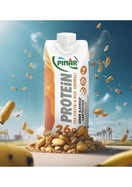 Yer Fıstıklı ve Muz Aromalı Protein Süt 500 ml x 12 Adet