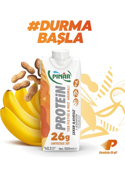 Yer Fıstıklı ve Muz Aromalı Protein Süt 500 ml x 12 Adet