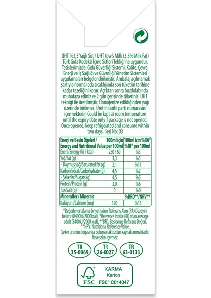 Yağlı Süt 6x200 ml fırsatları