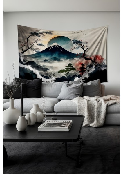 Doğanın Sükuneti Desenli Duvar Halısı Duvar Örtüsü Tapestry Süet Dokulu Kumaş