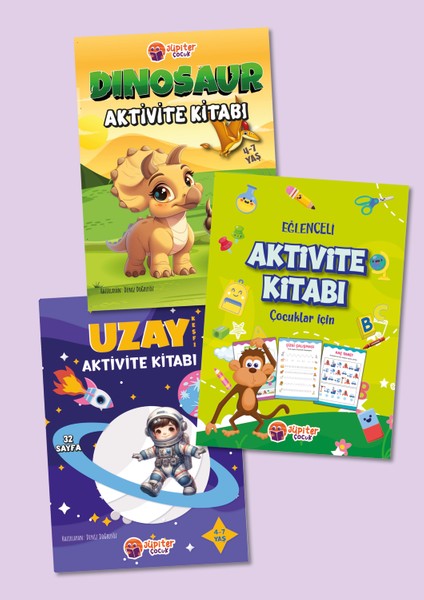 Dinozor, Uzay ve Eğlenceli Aktivite Kitabı 3’lü Set | 96 Sayfa | Eğitici ve Eğlenceli Etkinlik Kitapları | Boyama, Labirent, Nokta Birleştirme ve Matematik Oyunları