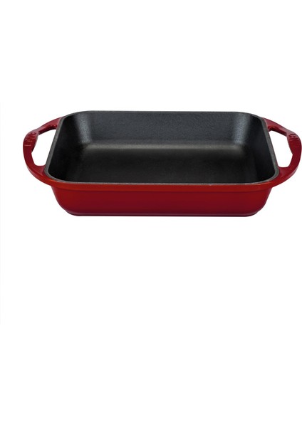 Döküm Kare Kızartma Tavası Döküm Demir Yekpare Çift Kulplu Ölçü 26X26CM.-BORDO