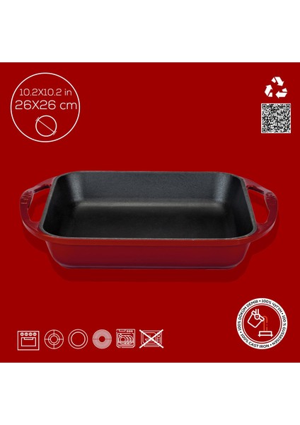 Döküm Kare Kızartma Tavası Döküm Demir Yekpare Çift Kulplu Ölçü 26X26CM.-BORDO fırsatları