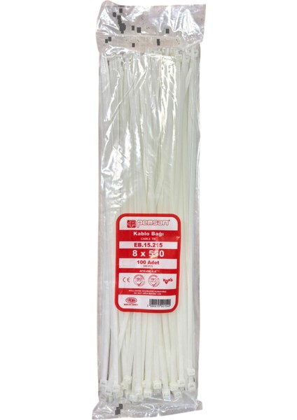 Kablo Bağı Cırt Kelepçe 8X550 mm Beyaz 100 Adet Fiyatıdır