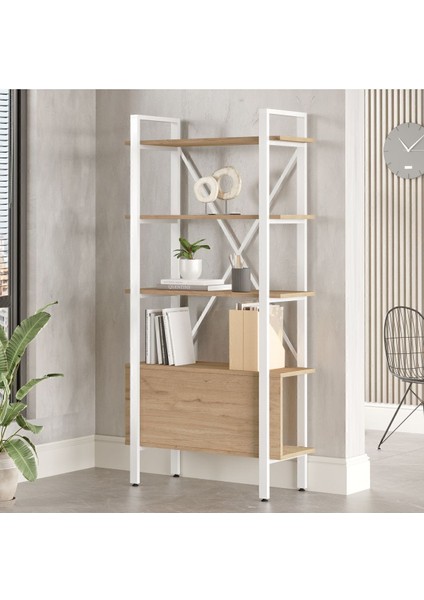 Molena Metal Kitaplık 5 Raflı 170CM Sepet-Beyaz Ma4-Sw
