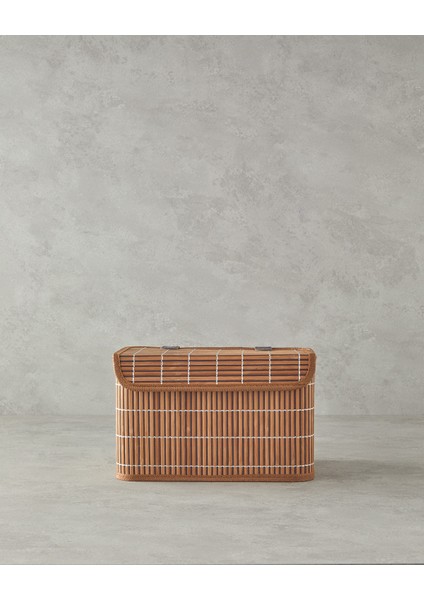 Bambu ve Ahşap Kapaklı Kahverengi Saklama Kutusu 28 x 20 x 18 cm – Dayanıklı Doğal Malzemeden Dekoratif Organizer