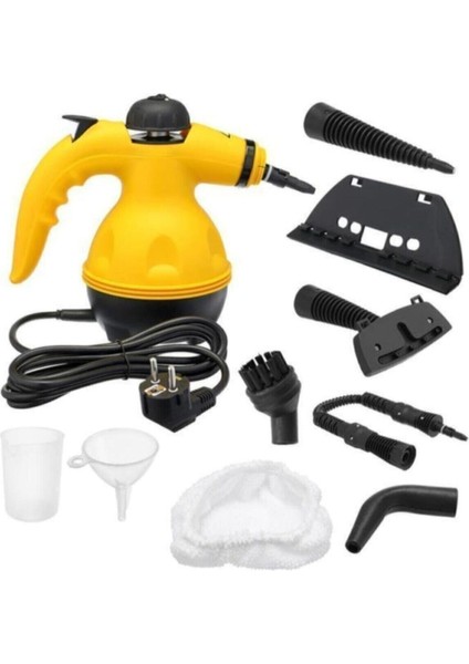 DF-A001 El Tipi 1000W Çok Fonksiyonlu Buharlı Temizleyici, Sert Fırça, Cam Sileceği ve Hortumlu, Sarı – Ev ve Ofis İçin