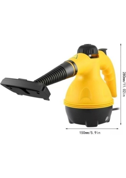 DF-A001 El Tipi 1000W Çok Fonksiyonlu Buharlı Temizleyici, Sert Fırça, Cam Sileceği ve Hortumlu, Sarı – Ev ve Ofis İçin