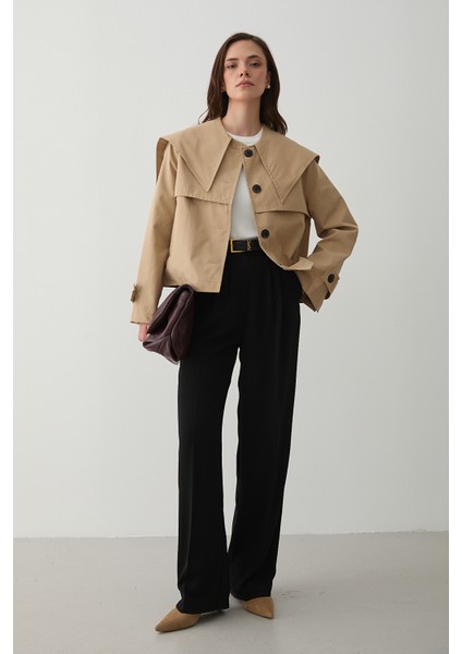 Camel Sakura Geniş Yaka Kısa Trençkot - 7530