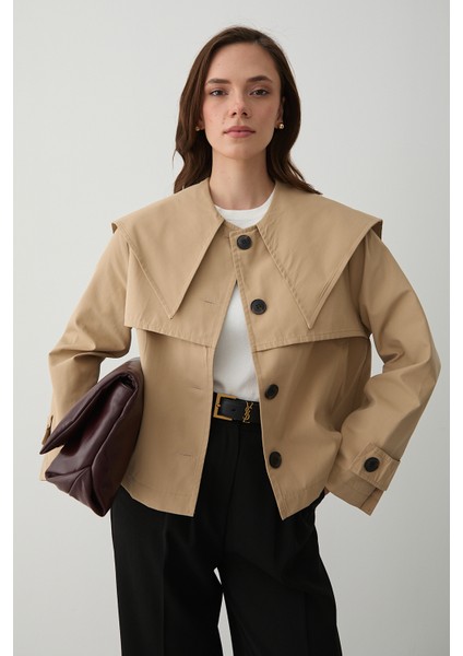 Camel Sakura Geniş Yaka Kısa Trençkot - 7530 fiyatları