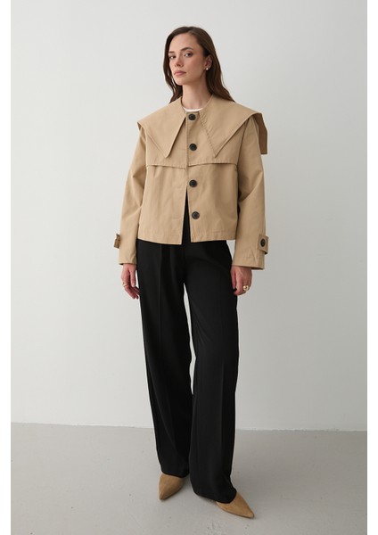 Camel Sakura Geniş Yaka Kısa Trençkot - 7530 modelleri