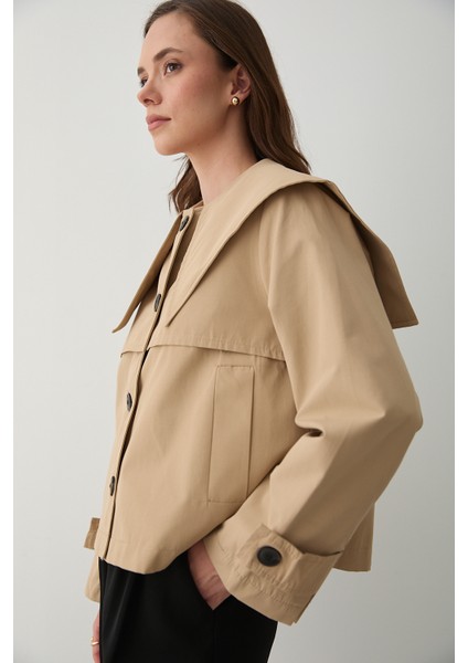 Camel Sakura Geniş Yaka Kısa Trençkot - 7530 indirimleri