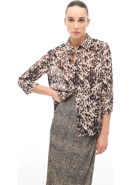 Kahverengi Awen Regular Fit Gömlek Yaka Uzun Kol Gomlek